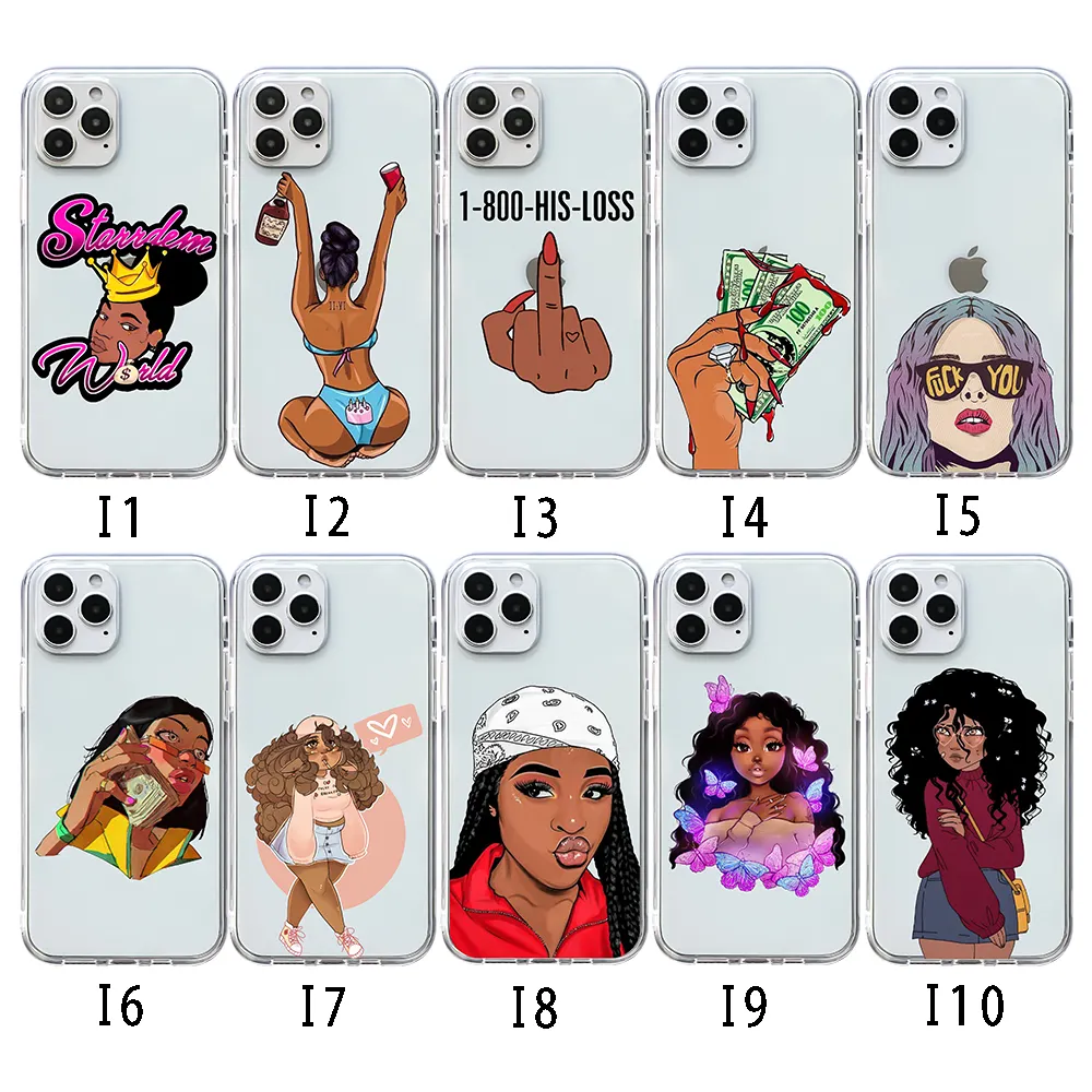 UV print black girls Soft TPU Mobile Phone Case For iPhone 12 PRO MAX