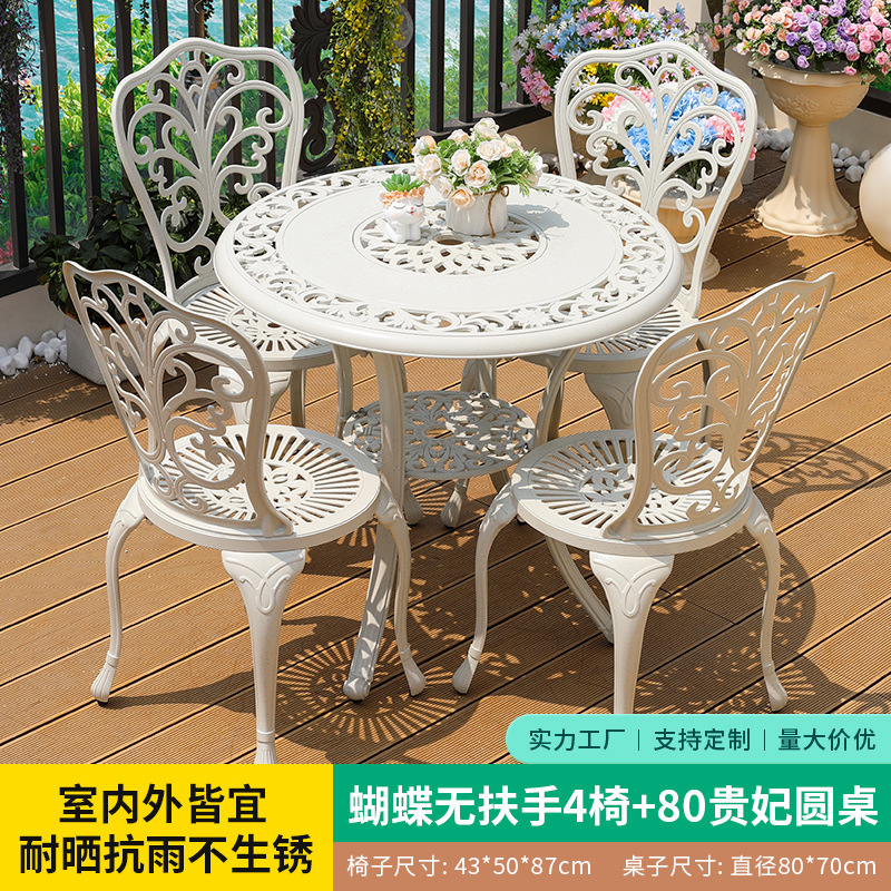 Conjunto de 4 sillas Butterfly sin brazos + mesa redonda con chaise de 80 cm.