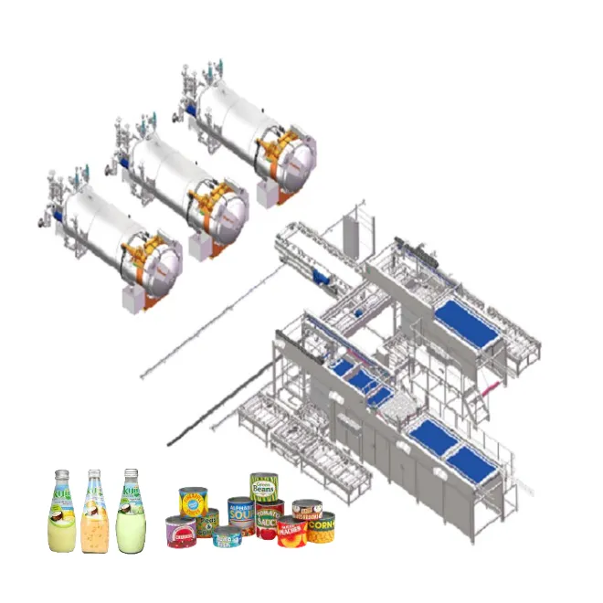 Sistema de retorta automatizado Línea de producción de alimentos para latas Botellas Frascos