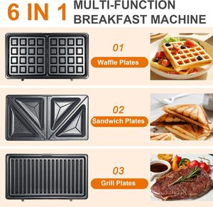 Đa 6 Trong 1 Điện Donut Panini Bánh Sandwich Maker Ăn Sáng Snack Madeleine Doughnut Bỉ Waffle Maker Với Có Thể Tháo Rời Tấm - Product Image 3