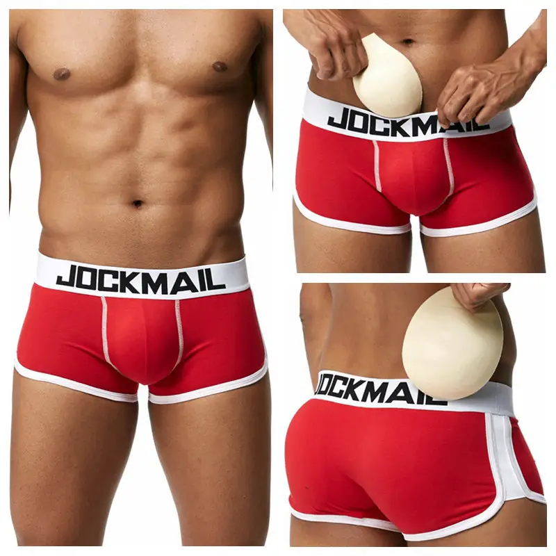 JOCKMAL-bóxer acolchado con almohadilla en U para hombre, ropa interior masculina Sexy, con realce de Copa, entrepierna y cadera