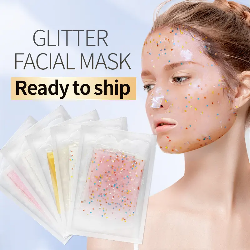 Hersteller Haut Gesichts pflege funkeln Gesichts maske Blatt organische Kollagen Kristall rosa Stern Glitter Gesichts maske