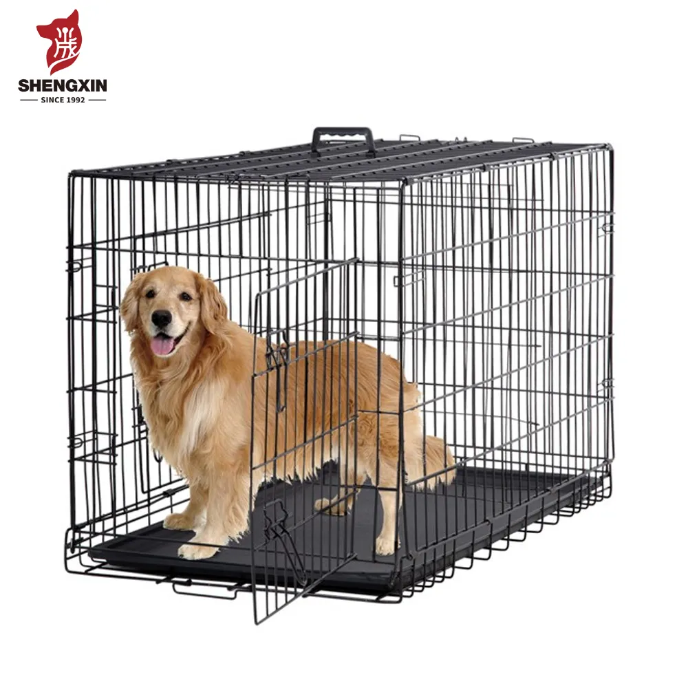 Gaiola de metal dobrável para cachorro, porta dupla, grande, resistente, gaiola para cães