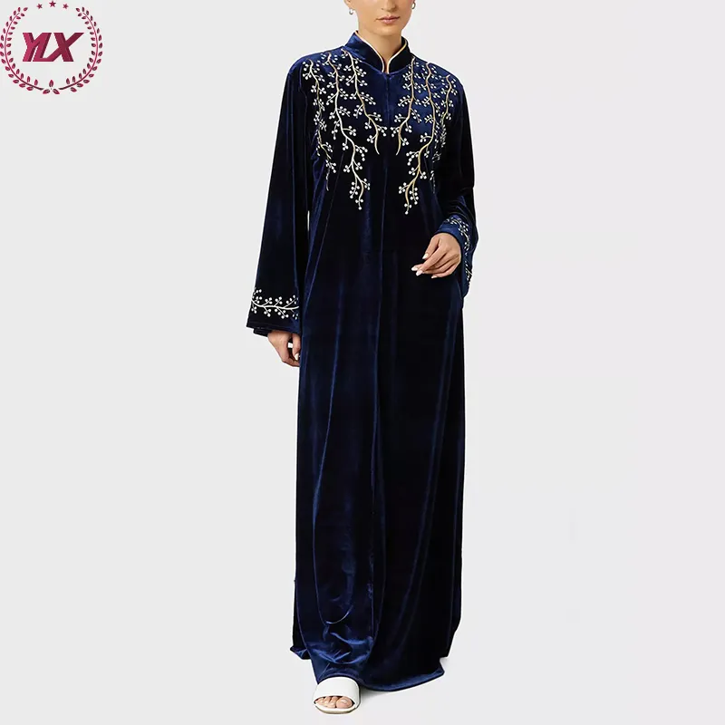 Vêtements turcs à manches longues broderie couleur unie doux col Cheongsam femmes robe dernière conception dubaï caftan musulman Abaya