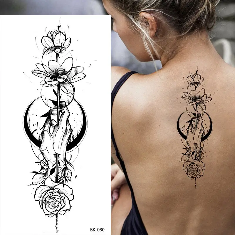 Flower temporary tattoo sketch tattoo sticker rose black and white tattoo sticker