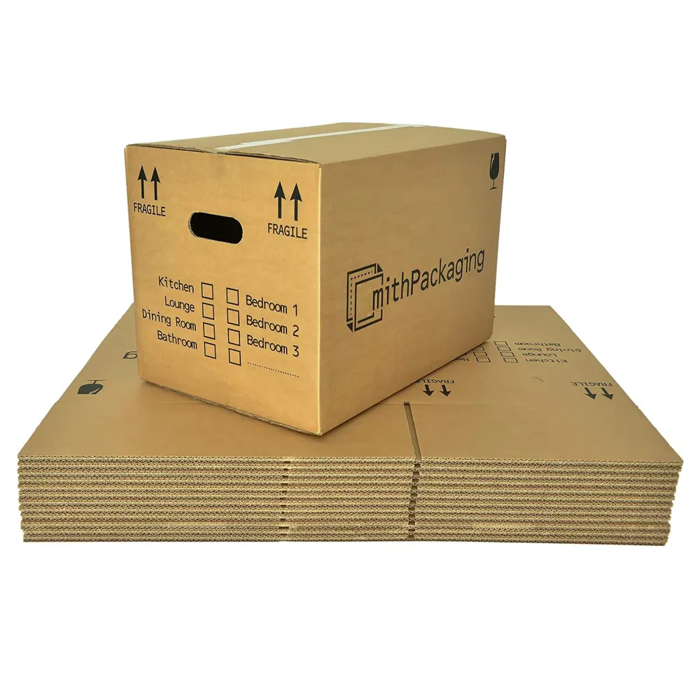 Cajas grandes y fuertes de cartón para mudanzas 51cm x 29cm x 29cm con asas de transporte y lista de habitaciones