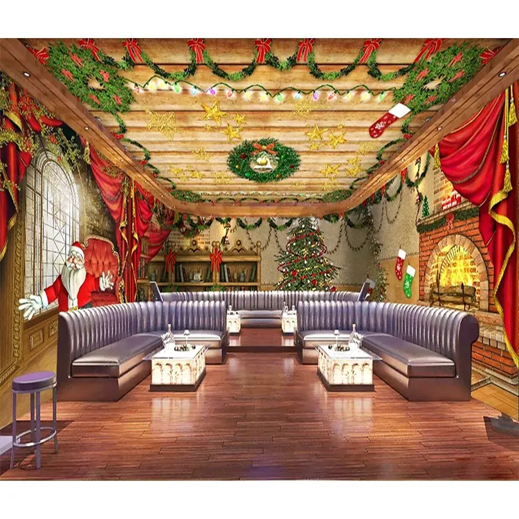 Papel tapiz de diseño 3D para sala de estar, mural decorativo de Año Nuevo y Navidad
