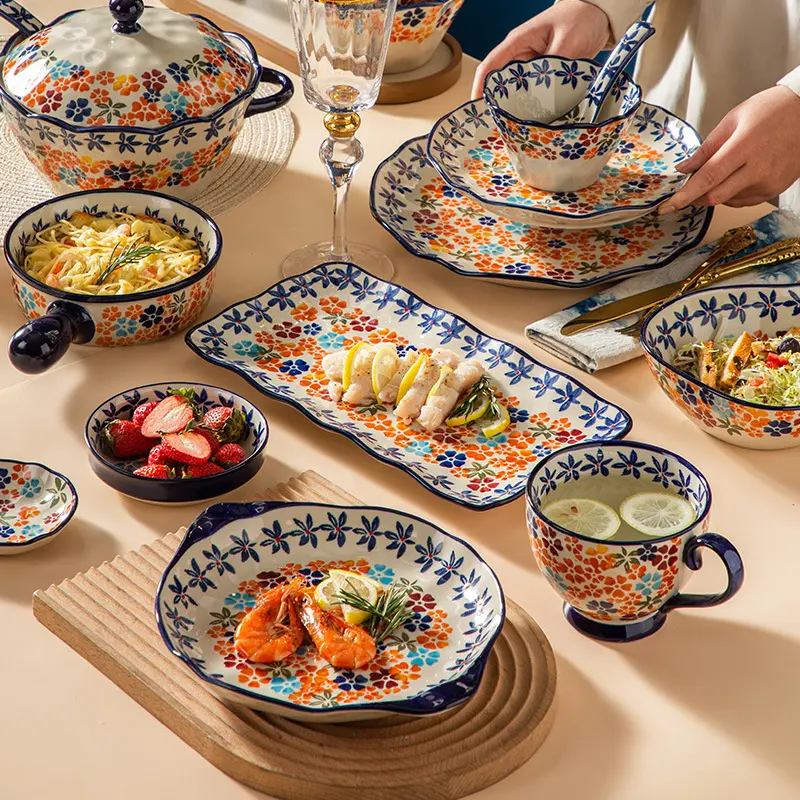 Набор фарфоровой посуды из Польши, суповая миска с ручкой, тарелка для выпечки, набор керамической посуды