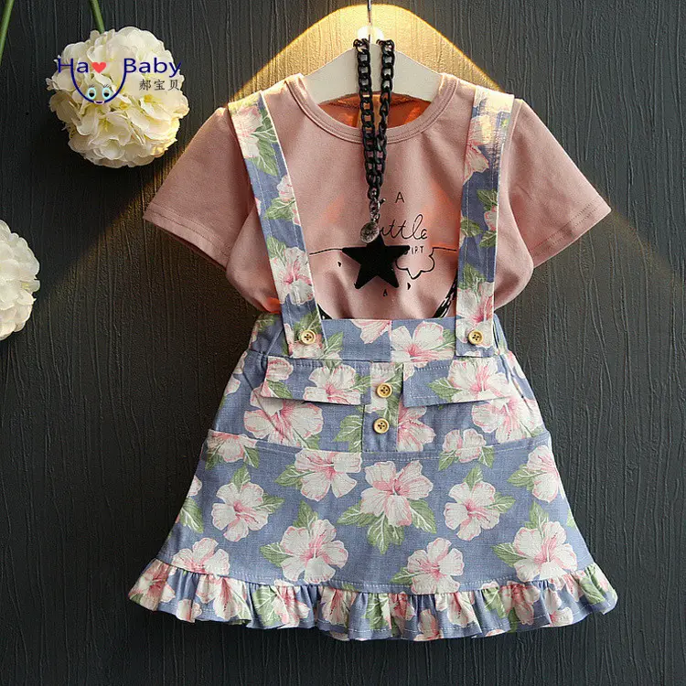 Camiseta Hao para niña pequeña, falda de disfraz escolar con tirantes florales, traje de 2 piezas, faldas para niña pequeña