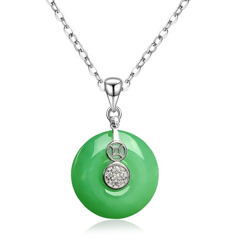 HMOIS Safety Meaning Buckle Green Jade Chalcedony Necklace Jewelry Pendants for Women and Men