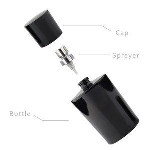 50ml 75ml丸ガラス香水瓶空圧着ネックスプレーポンプ香水アトマイザースプレーボトル光沢のあるブラックキャップ付き