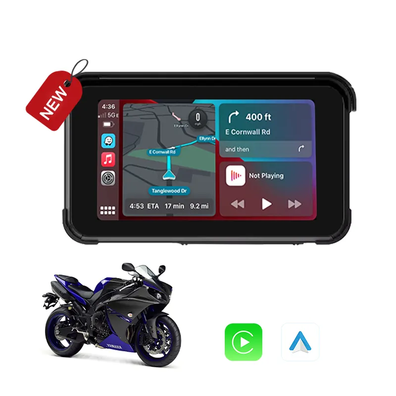 Layar CarPlay nirkabel GPS sepeda Motor, navigasi sepeda Motor CarPlay nirkabel Android tampilan antarmuka otomatis