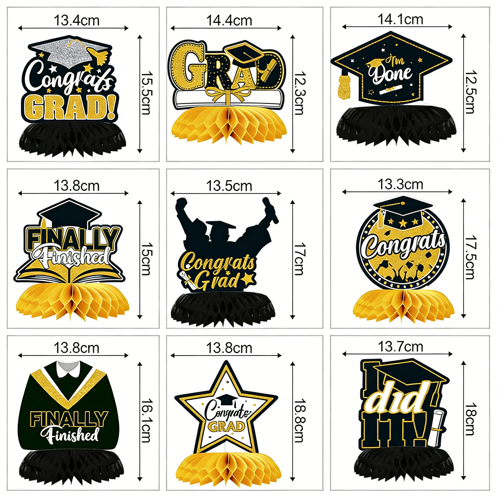 black&yellow honeycomb decorations-9 pieces