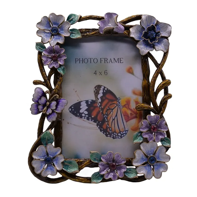 Schmetterlings blume Juwelen Emaille Metall Foto rahmen