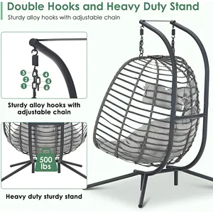 Ghế xoay trứng 2 người với chân đế chắc chắn và đệm lông mịn lớn đôi đan bằng mây treo trứng ghế hiên loveseat - Product Image 3