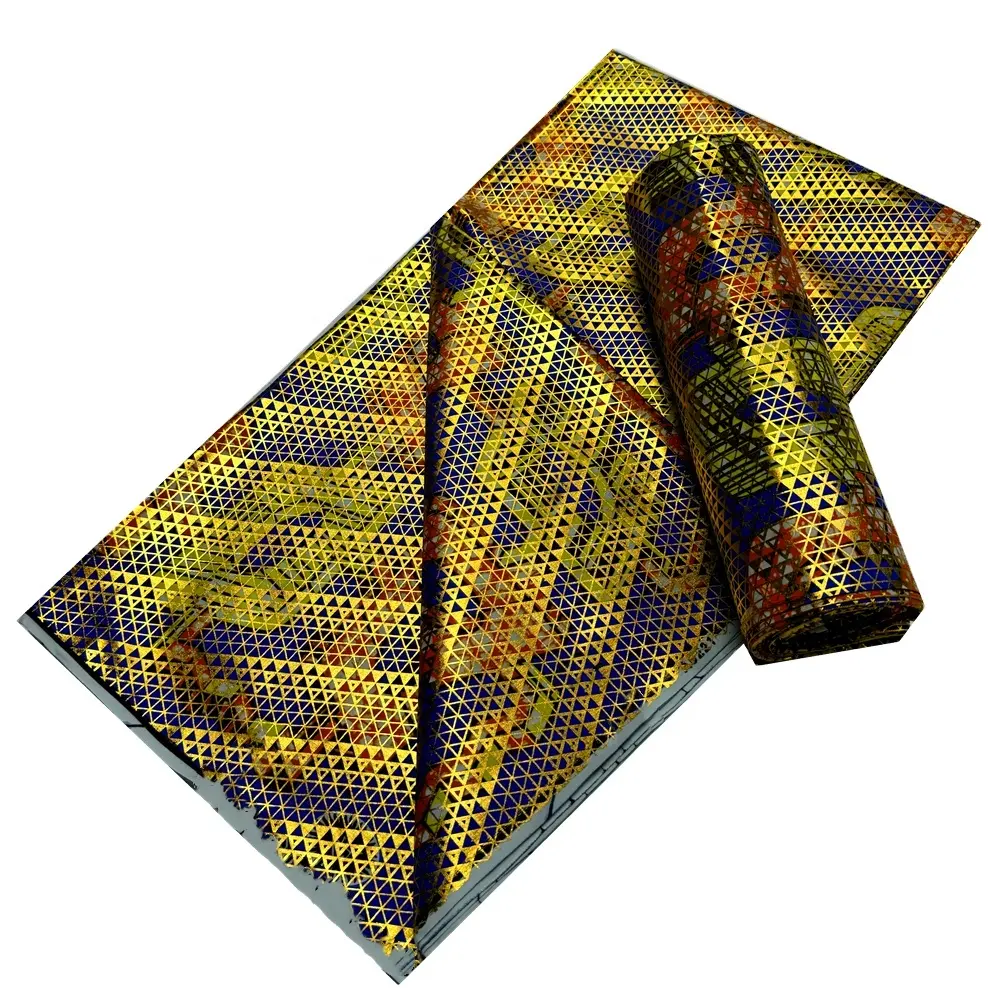 Gran oferta, buena calidad, tela de cera dorada de Nigeria, estampado de cera, telas de cera Batik de algodón real para vestidos, ropa