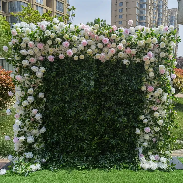 E- Custom casamento pano de fundo evento decoração flor parede artificial falso verde rosa flor painel salão decoração
