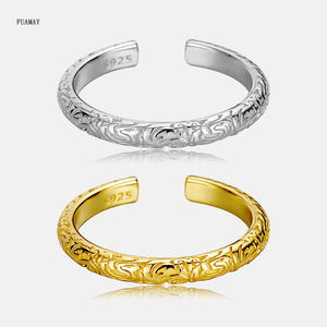 FUAMAY perhiasan modis Dainty 925 perak murni cincin tipis dapat disesuaikan pita Keabadian Cincin