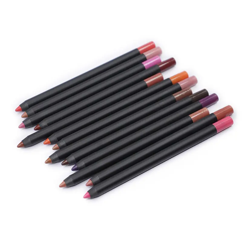 Lip Liner Vegan Logo Kustom Cokelat Hitam 13 Warna Tahan Air Velvet Matte Pensil Lipliner