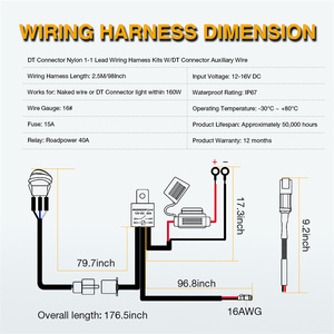 <strong>12</strong> <strong>Volt</strong> Off Road <strong>Led</strong> Fog Lamp Work Light 2.5 Meters 98 Inch 8 Feet Length Custom Wire Harness - Product Image 2