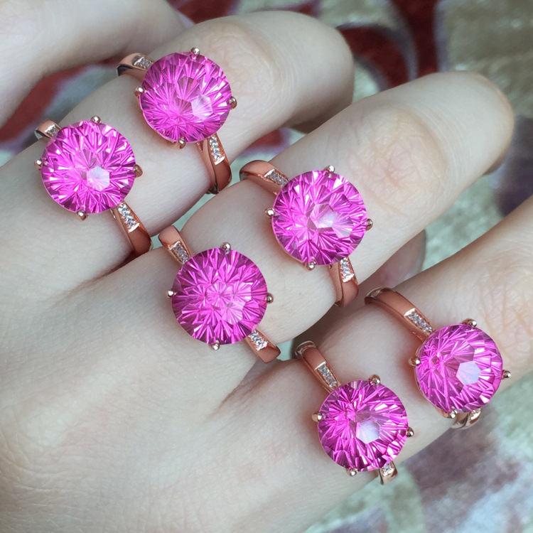 Anillo de topacio rosa natural estilo 6