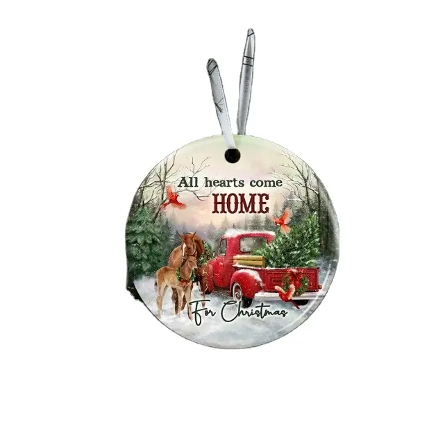 Amazon hot selling ceramic Christmas tree decorations Christmas horse hanging ornaments, Christmas gifts - round, 1