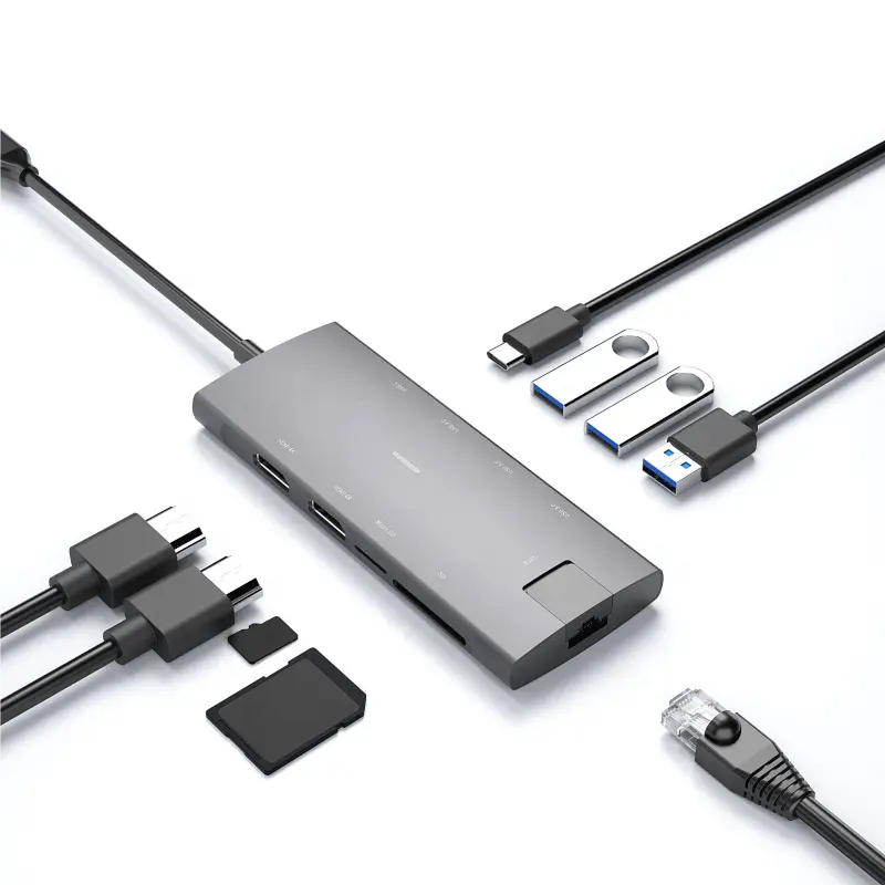 Hub USB 3.1 multifonction 9 en 1 Type C Hub lecteur de carte RJ45 Hub USB 3.0 60W Ports PD pour Mac Book