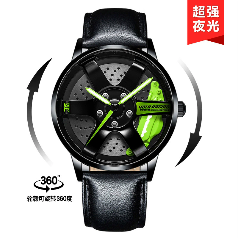 สายรัดหนังสีเขียวหมุนได้