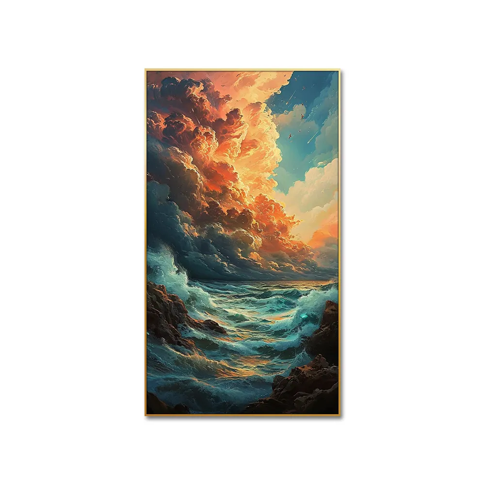 Guanjun paesaggio parete immagine flottante cornice pittura a olio su tela con paesaggio marino acrilico a forma di pittura incorniciata