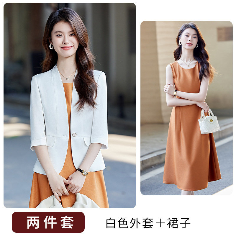 White suit, pumpkin-colored dress (25803)
