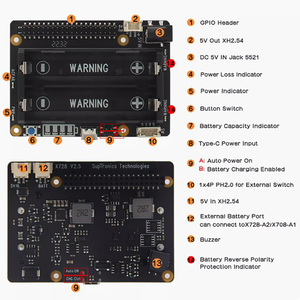 #66173 X728 and X728-A2 <strong>Raspberry</strong> <strong>Pi</strong> Power Management Board 18650 UPS <strong>Sensor</strong> Modules Kits (Max 5.1V 6A) - Product Image 3