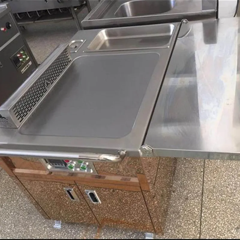 商業レストラン機器ガス/誘導電気グリドルグリルモバイル鉄板焼きテーブル