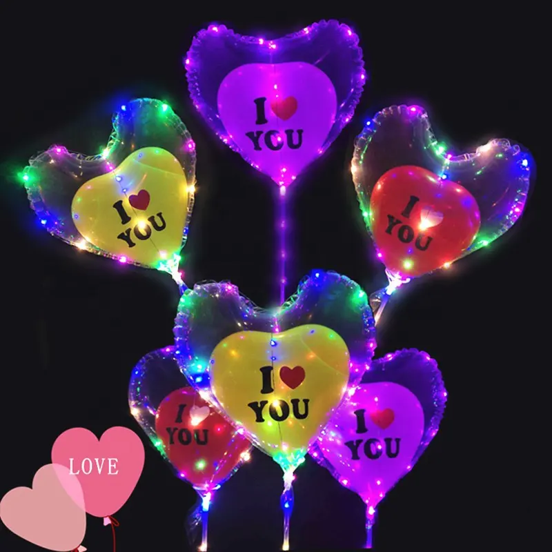 Produci palloncini bobo a forma di cuore economici 20 pollici luci a palloncino a led per la decorazione della festa