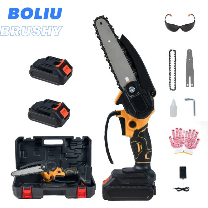 BOLIU Mini Li-Ion lityum pil kumandalı elektrik Powered el 6 "zincir testere bahçe ahşap kesme için 21V anma gerilimi