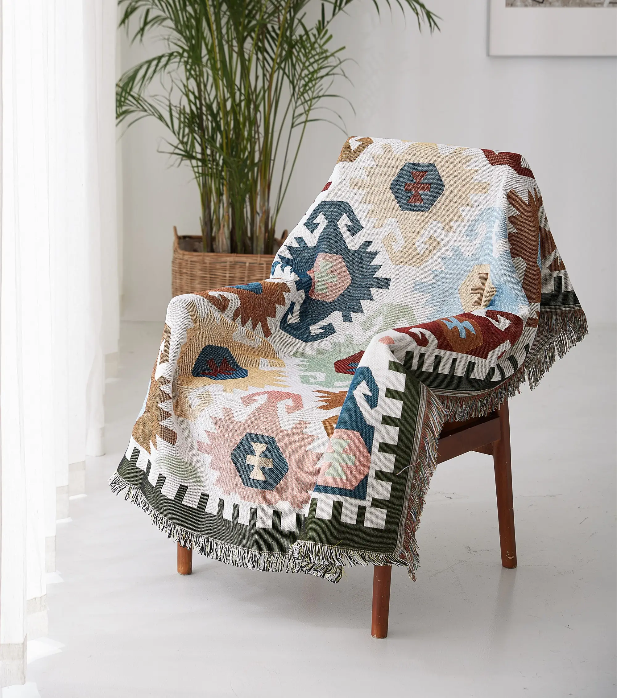 Algodão dobrável decoração home tecido cobertor design personalizado lance do vintage cobertor boho tapete boêmio tapete aztec cobertor