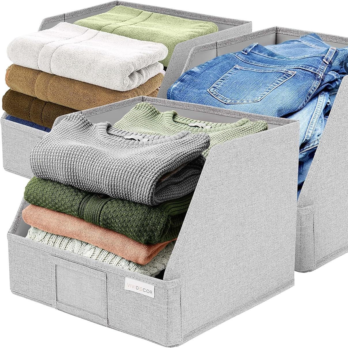 Gray open-style clothing storage box