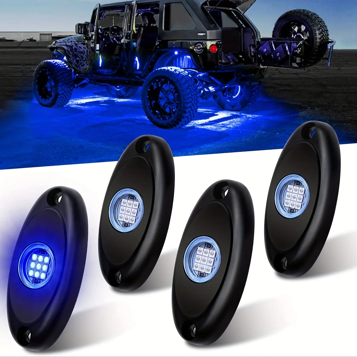 ชุดไฟ LED หินสีขาวบริสุทธิ์พร้อมไฟ 4 ฝัก 6000K สําหรับรถบรรทุกออฟโรดรถ ATV SUV รถจักรยานยนต์ภายใต้หลอดไฟเรืองแสง