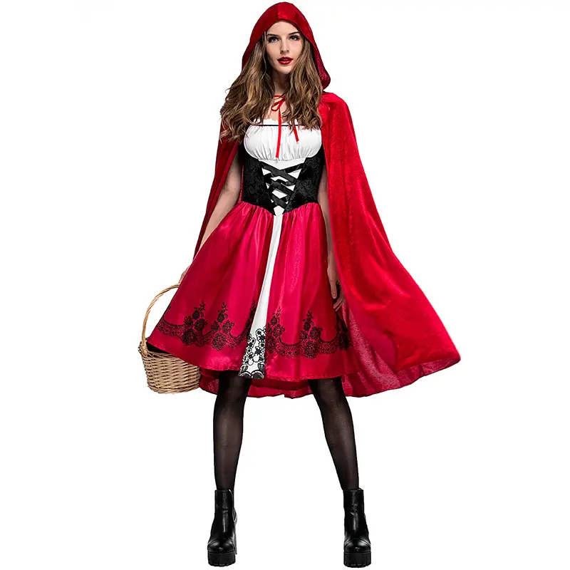 Vestidos de Carnaval de Halloween para adultos, disfraz de cuento de hadas, capo de montar rojo, disfraz de princesa para mujer con accesorios