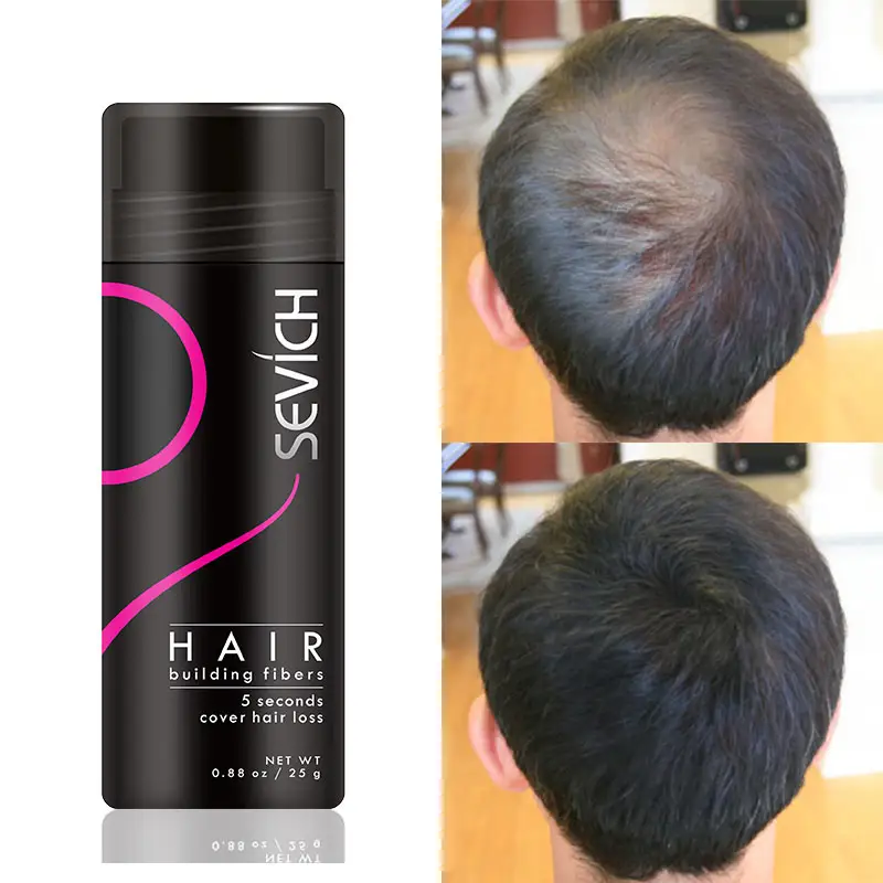 Sevich Etiqueta personalizada Peinado del cabello Queratina negra Construcción Polvo grueso Spray Fibra para el cabello Orgánica
