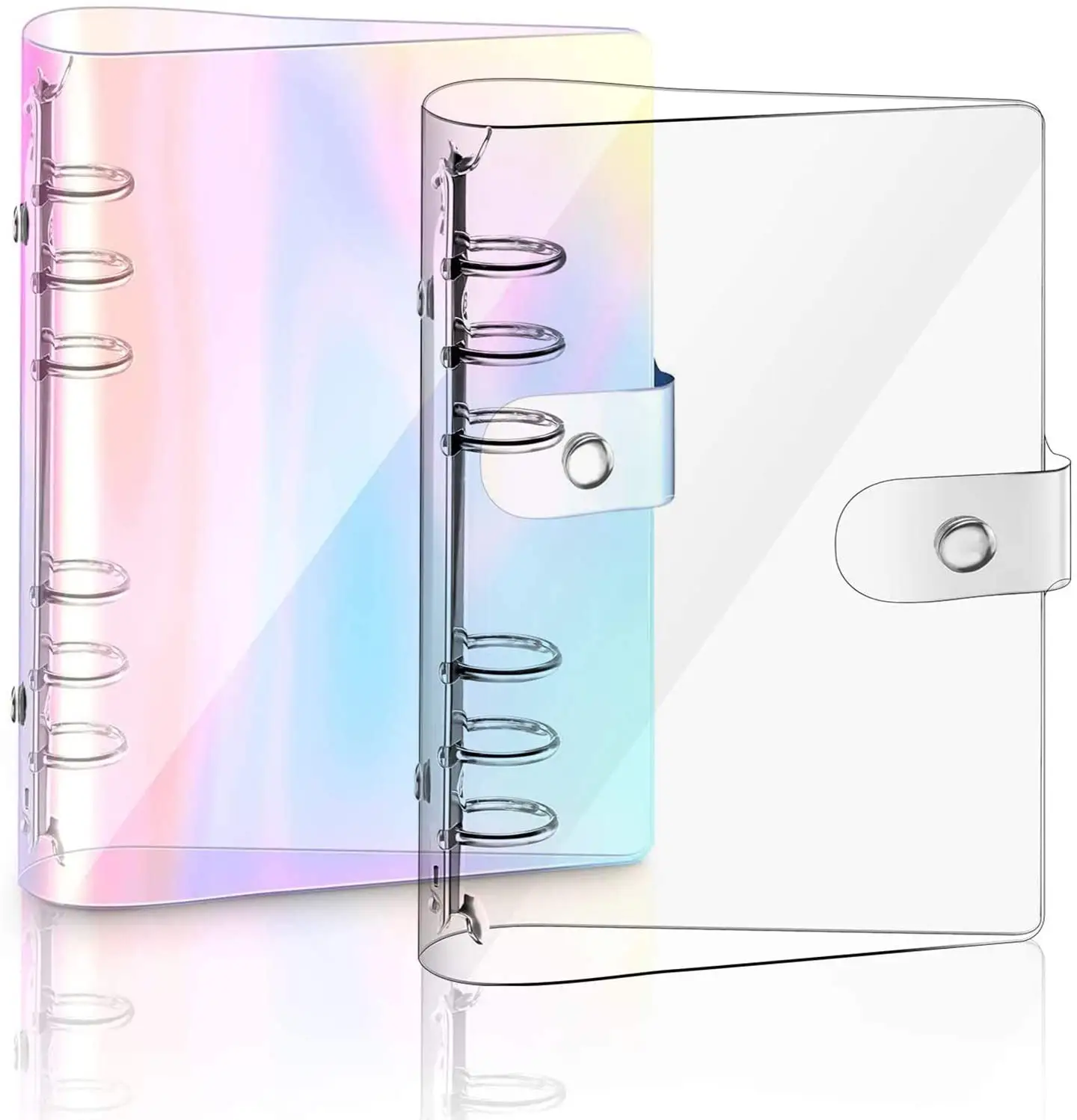 A5 Rainbow Soft PVC Notebook Cover Case Loose Leaf Binder Round Ring Protector with Snap Button Closure