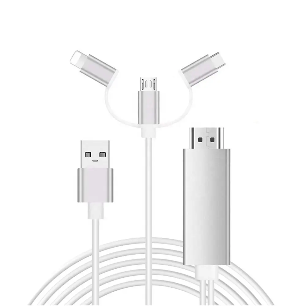 Cable 3 en 1 Light ing, tipo C y Micro USB a HDMI para iPhone, iPad, Samsung S10 y Huawei P20 P30 y dispositivos Android