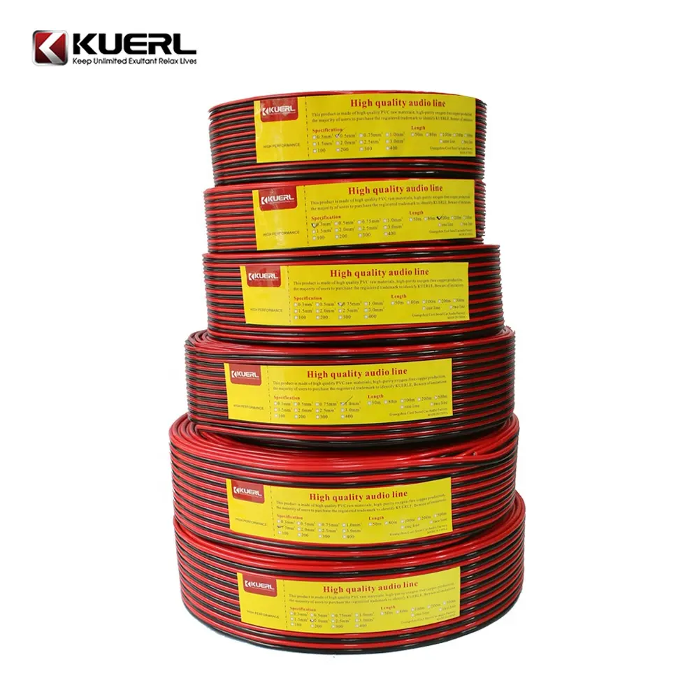 0.3/0.5/0.75/1/1.5mm2 red and black CCA car speaker cable 2 cores conductor car audio speaker cable