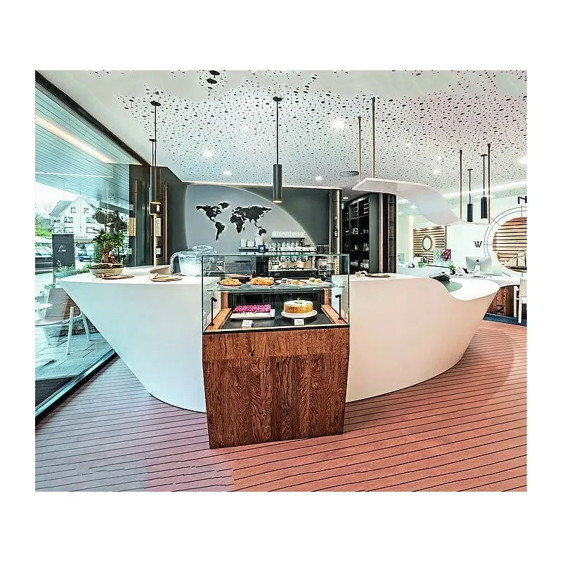 Amazing Cafe Shop Bar Counter Design Ideas Fashional New Coming Glossy White Solid Surface Acrylic Small Cafe Bar Counter