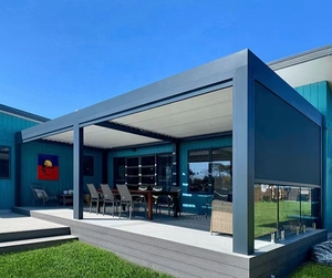 Motorlu açık Gazebo Modern güneşlik için alüminyum panjur çatı biyoiklimsel Pergola - Product Image 1