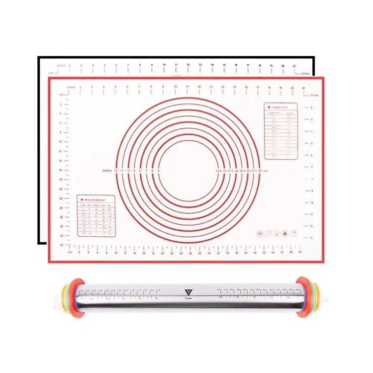 Tapis à biscuits en Silicone avec ensemble, pâtisserie de cuisson en gros d'usine, rouleau à pâtisserie réglable multifonction en acier inoxydable, nouveaux produits