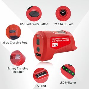 Adaptador de cargador de fuente de alimentación USB para batería Milwaukee M12 12V, carga de entrada tipo C - Product Image 2