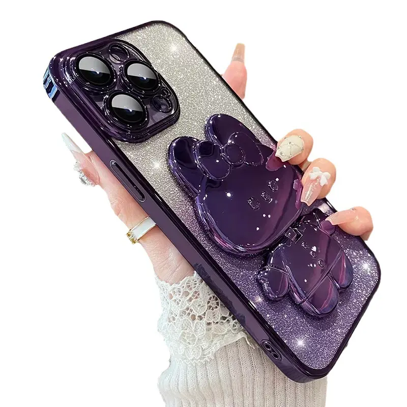 Individueller Luxuskranz Kickstand Telefonhülle für Damen Handy einfache Abdeckung mit Kaninchenständer DIY tpu klare Schutzhülle für iPhone