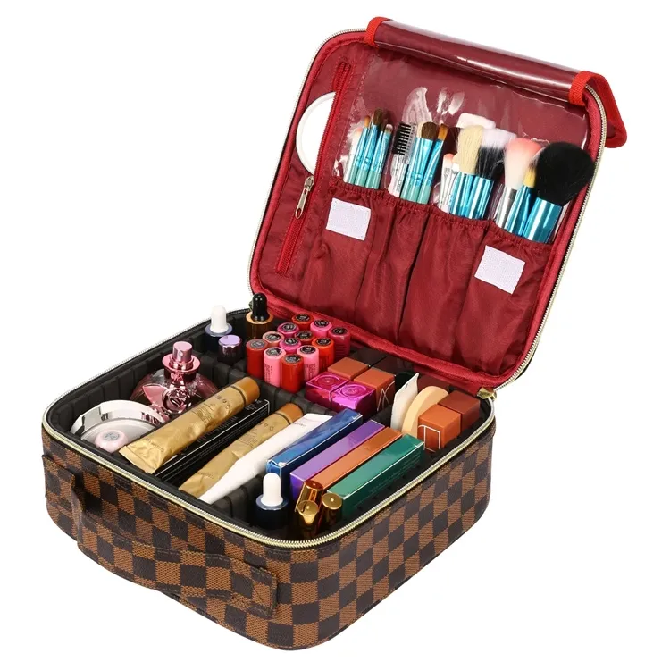 Tragbare Kunstleder Kosmetiktaschen große Kapazität wasserdichte Toilettenbürste Makeup-Tasche für Damen