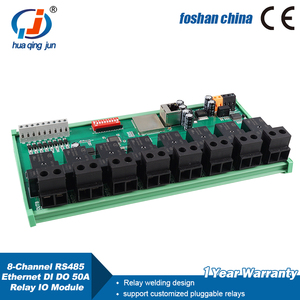 Huaqingjun 8DI 8DO Relay <strong>Outputs</strong> 50A 24V RJ45 LAN <strong>RS485</strong> Ethernet IO Module for Greenhouse Automation
