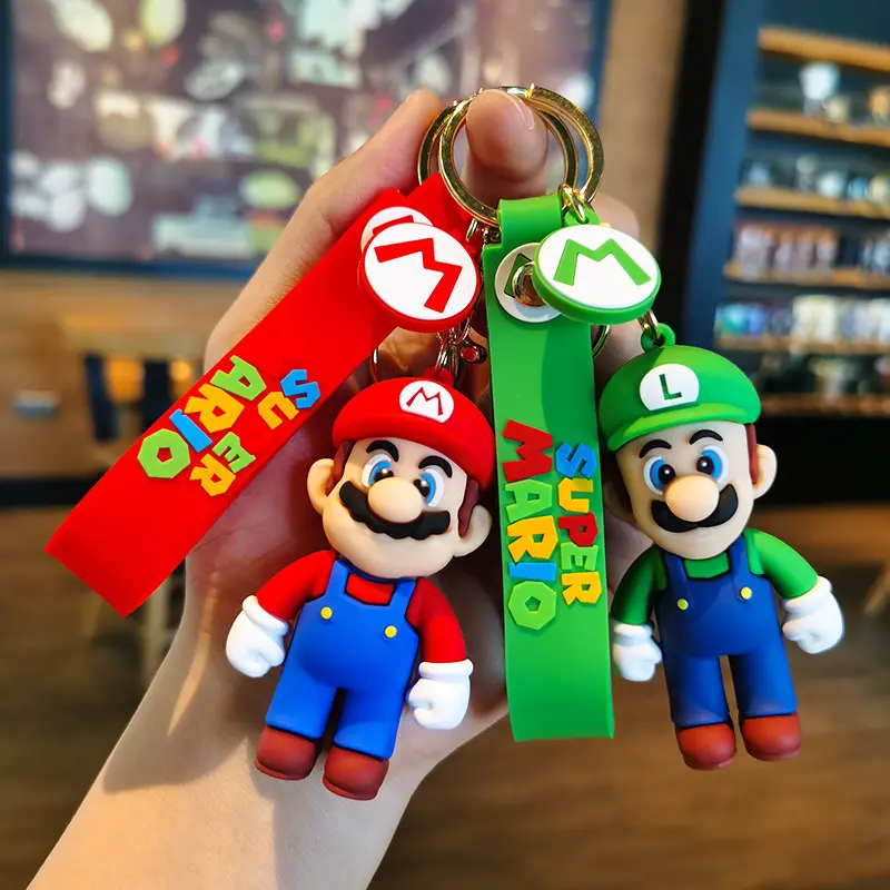 Gioco all'ingrosso Mario Bros Luigi Mushroom Character Dolls Cartoon SuperMario portachiavi 3D Mario Anime portachiavi in gomma